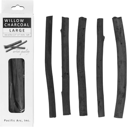 Pacific Arc Large Vine Charcoal Stick 5/Pkg, Thick Willow Charcoal by PacificArc