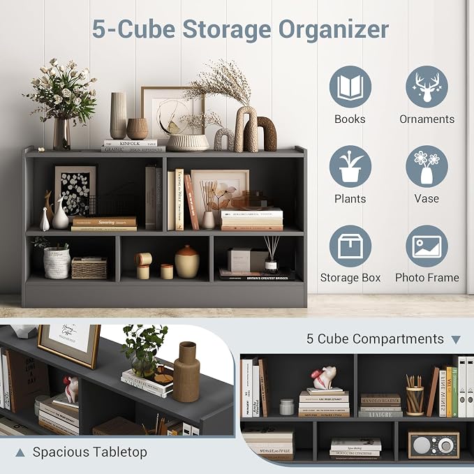 LOKO 2 Tier 5 Cube Bookcase, Open Shelf Storage Cabinet, Wooden Display Cabinet - Image 5