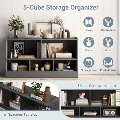 LOKO 2 Tier 5 Cube Bookcase, Open Shelf Storage Cabinet, Wooden Display Cabinet - Image 5