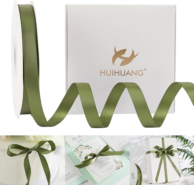 HUIHUANG Moss Green Satin Ribbon 1/2 inch X 50 Yards Continuous, DIY Crafts by HUIHUANG