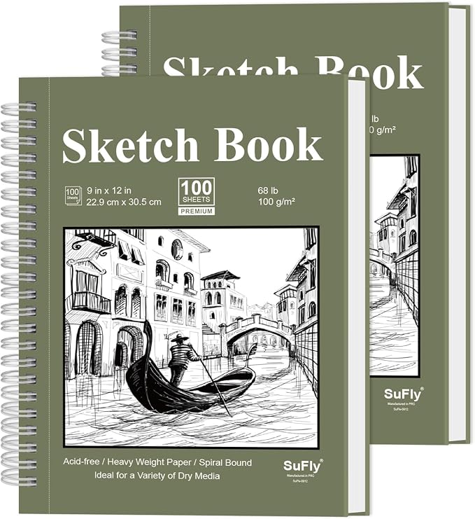 Sketch Book 9x12 inch, 68 lb/100gsm Artist Sketch Pad, 100 Sheets Each by SuFly