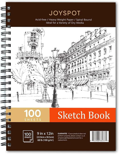 9x12 Inch Sketch Book, Sketch Pad, 100 Sheets, Spiral Bound Artist by JOYSPOT