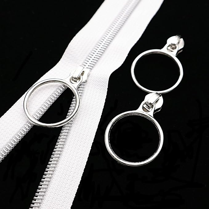 Leekayer #5 Silver Metallic Nylon Coil Zippers by The Yard Bulk 10 Yards White - Image 3