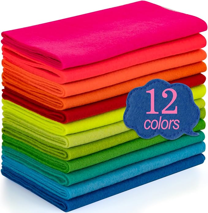 XSEINO 12 Rolls 8"x35" 1.4mm Thick Soft Felt Fabric Sheet 12 Assorted Neon by XSEINOiscreating%EF%BC%81