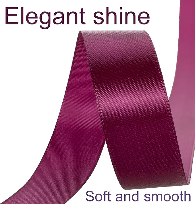 1 Inch Wine Ribbon, 50 Yards Craft Polyester Satin Ribbon Perfect - Image 3