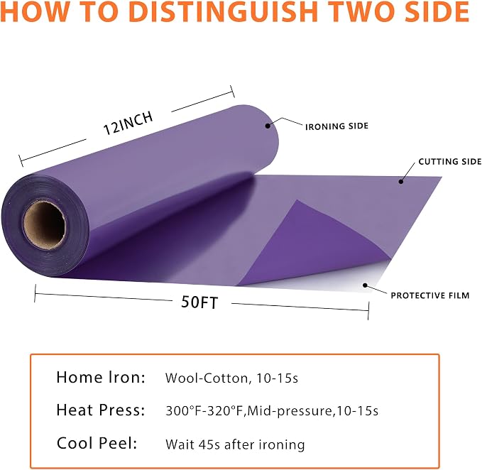 RENLITONG Purple Iron on Vinyl 12Inch by 50ft Roll HTV Heat Transfer Vinyl - Image 3