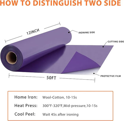 RENLITONG Purple Iron on Vinyl 12Inch by 50ft Roll HTV Heat Transfer Vinyl - Image 3