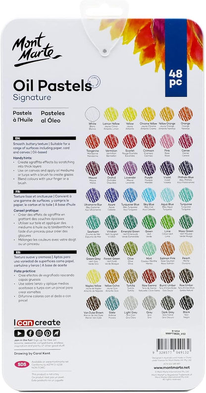 Mont Marte Oil Pastels in Tin Box Signature 48pc, 48 Assorted Colors, Vibrant - Image 6