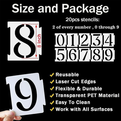 YEAJON 8 Inch Curb Stencil Kit 0-9 Address Number Stencils - Image 2