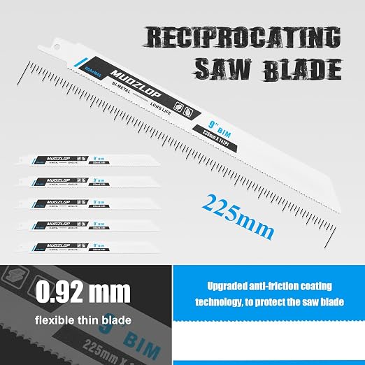 5 Pack 9 inch Reciprocating Saw Blades Set, 14 TPI High Carbon Saw Blades - Image 2