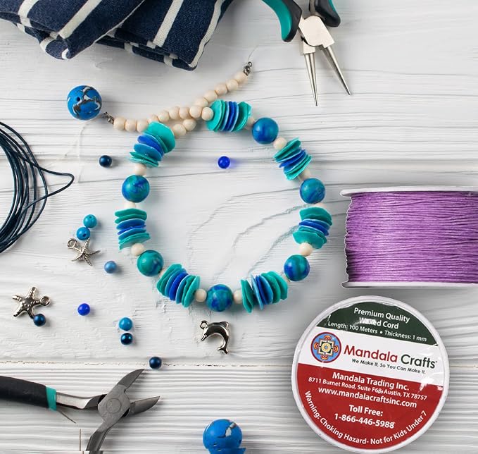 Mandala Crafts 1mm 109 Yards Deep Sky Blue Cotton Waxed Cord - Image 5