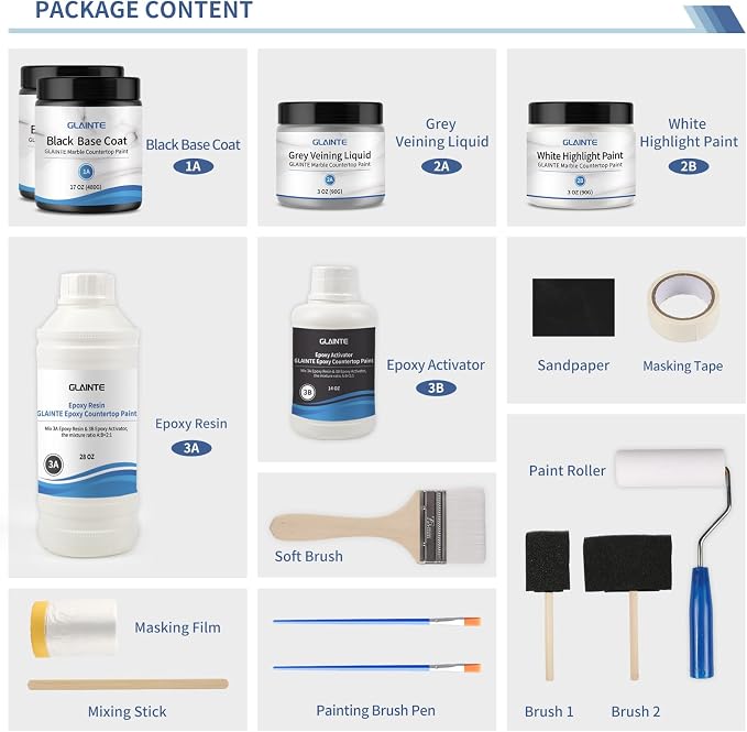 GLAINTE Black Marble Countertop Paint Kit Epoxy Countertop Refinishing Paint Kit - Image 7