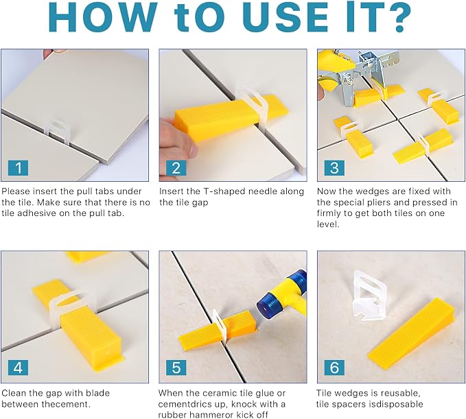Tile Leveling System with Tile Plier 1500Pcs Piece Tile Spacers Clips 300Pcs - Image 7