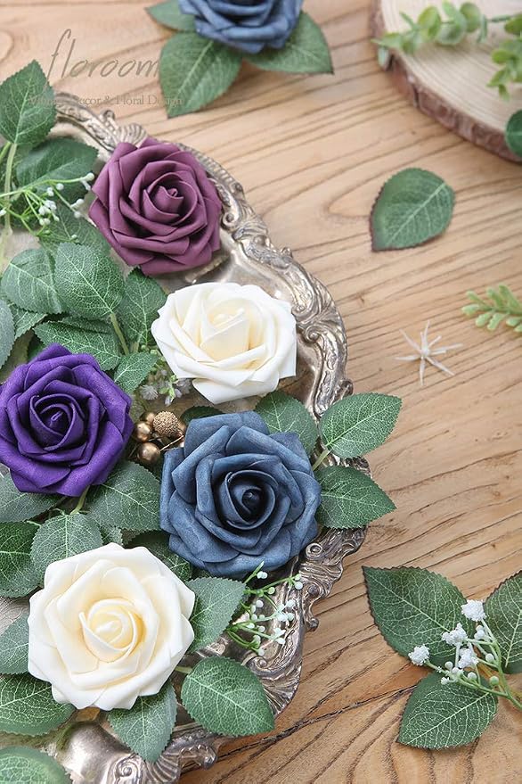 Floroom Artificial Flowers 50pcs Real Looking Champagne Foam Fake Roses - Image 4
