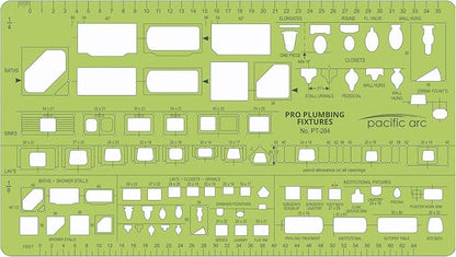 Pacific Arc, Plumbing Fixtures Template, 1/4 & 1/8 Scale. Drawing aid Stencil by PacificArc
