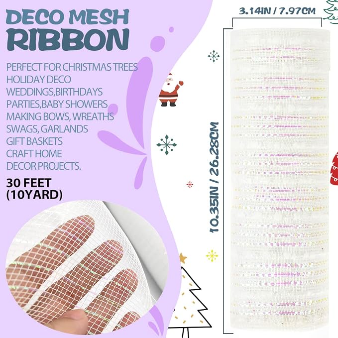 Anivia Deco Mesh Ribbon, 10inch x 30 Feet Each Roll Metallic Foil Mesh Ribbon - Image 2