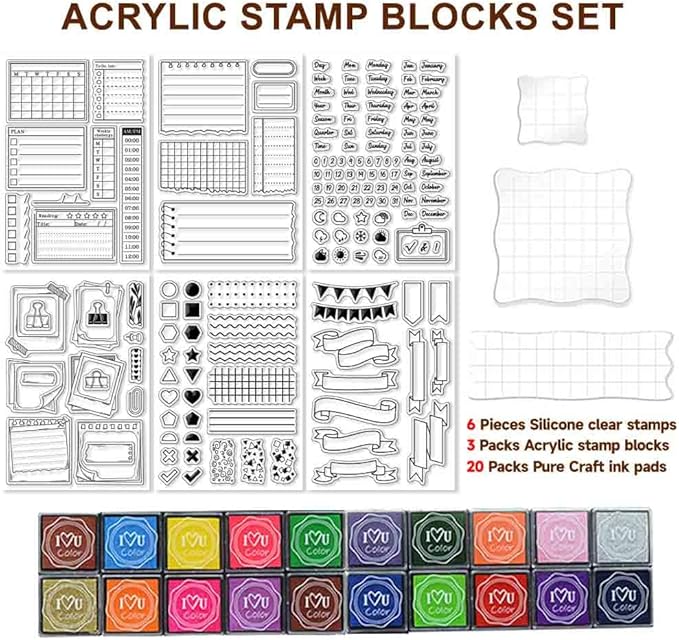 29 Pcs Journal Stamps for Crafting Card Making Supplies Set Include 3 Acrylic - Image 2