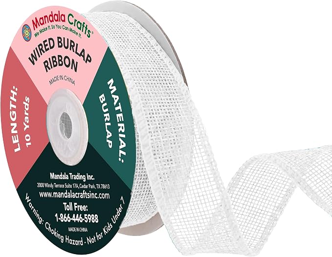 Mandala Crafts White Burlap Wired Ribbon 1 Inches Wide Jute Ribbons by MandalaCrafts