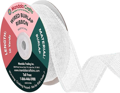 Mandala Crafts White Burlap Wired Ribbon 1 Inches Wide Jute Ribbons by MandalaCrafts