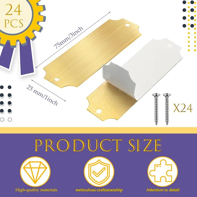 24 Pcs Personalized Name Plates Laser Engraved 1" x 3" Solid Brushed Metal - Image 2