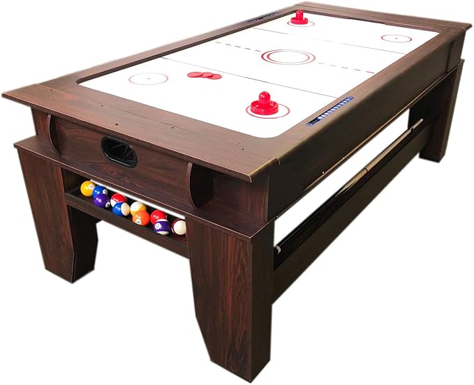 7ft Pool Table Air Hockey 2 in 1 Pool Table Red Felt - Image 3