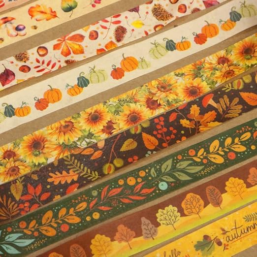 YUBBAEX 10 Rolls Four Seasons Washi Tape Set Yellow Leaves & Flowers Masking - Image 3