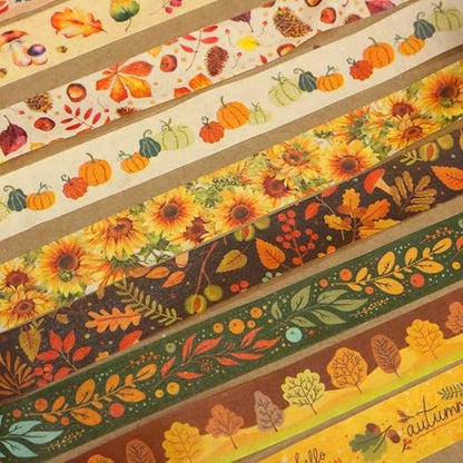 YUBBAEX 10 Rolls Four Seasons Washi Tape Set Yellow Leaves & Flowers Masking - Image 3