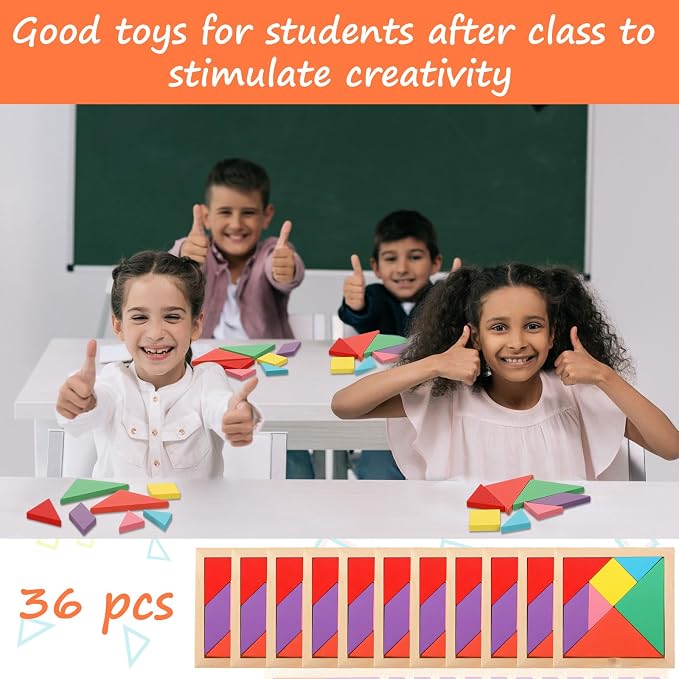 Shappy 36 Pieces Wooden Tangram Puzzles - Image 6
