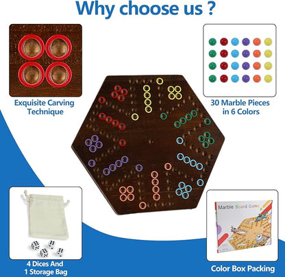 Wahoo Marble Board Game Thicken Wood 4 and 6 Players Fast Track Board Game 2 - Image 3