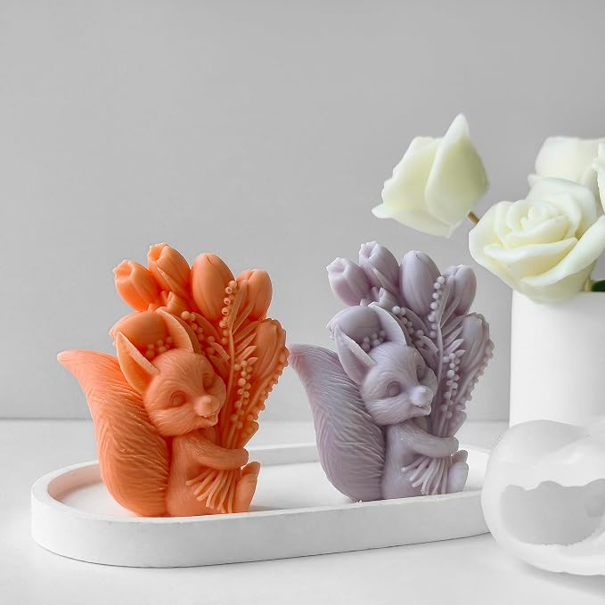 Squirrel Tulip Candle Resin Mold - Image 2