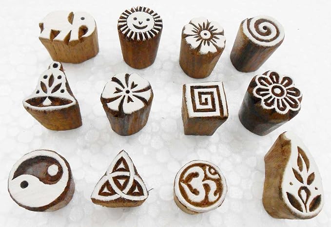 Craftsofindia® Wholesale Lot of 12 Exotic Small Wooden Block Stamps by CraftsofIndia