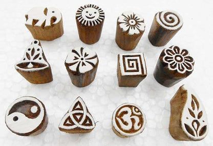Craftsofindia® Wholesale Lot of 12 Exotic Small Wooden Block Stamps by CraftsofIndia