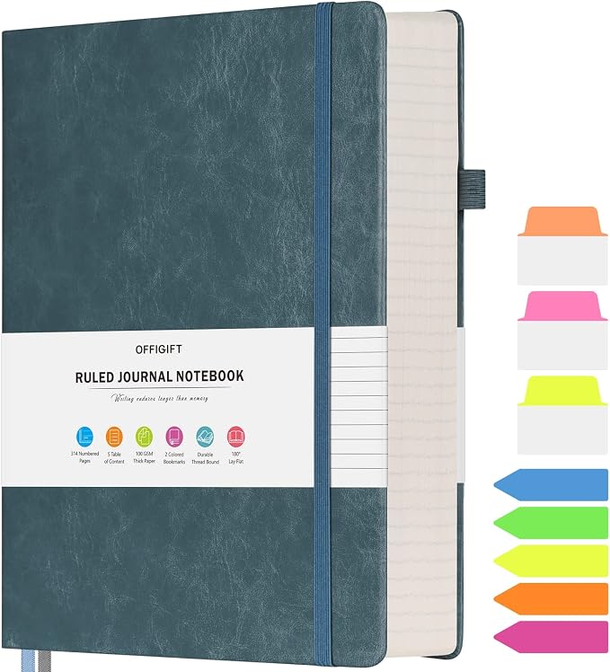 Lined Journal Notebook, Large A5 College Ruled Notebook, 312 Numbered Pages by OFFIGIFT