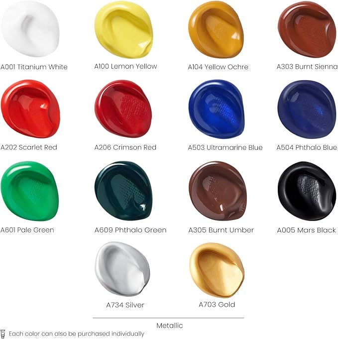 ARTEZA Acrylic Paint Set of 14 Colors, 4.06 Ounce Tubes, Non-Toxic Acrylic - Image 2