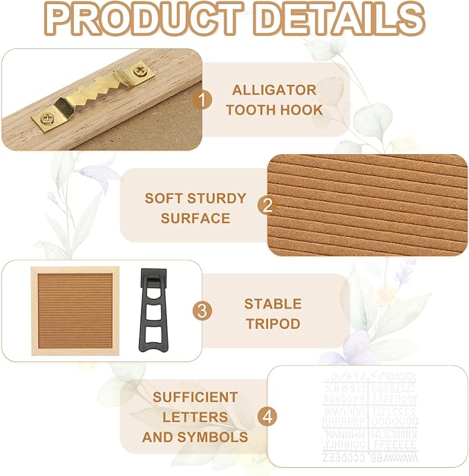 PATIKIL Felt Letter Board, 10x10Inches Brown Wooden Changeable Message Board - Image 3
