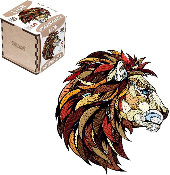 EWA Home Décor – Lion Small 80 Pieces – Wooden Jigsaw Puzzle by EWAEcoWoodArt