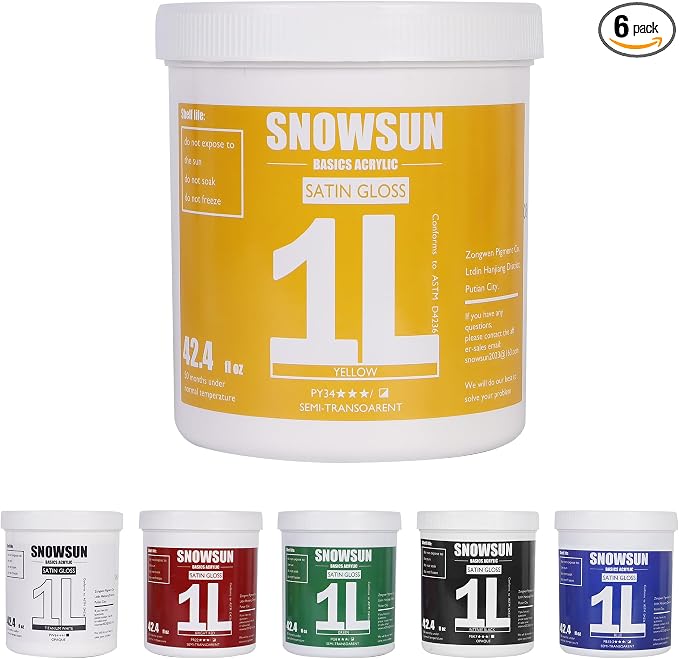 SNOWSUN Acrylic Paint Set, 6 Colors Large Bulk Acrylic Paints, Gloss Non-Toxic by PainttheLightofInspiration