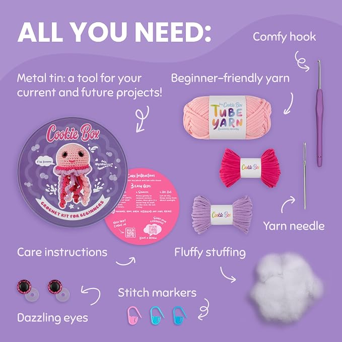 Cookie Box Crochet Kit for Beginners – Gift Set to Make Jellyfish Jenny - Image 2