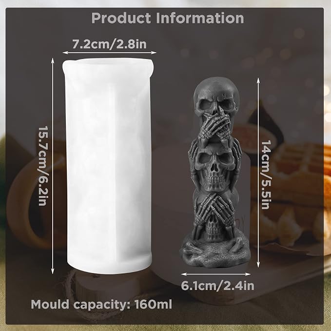 TOPYS 3D Skull Candle Silicone Mold Halloween Party Supplies DIY Resin Skull - Image 2