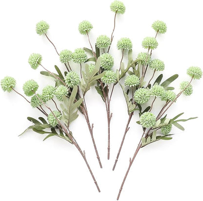 Floroom 5pcs Elf Green Faux Silk Mums Artificial Flowers, Bulk Fake Small Mini by Floroom