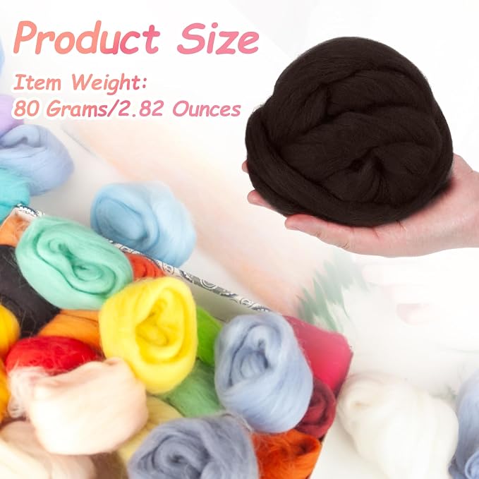 PATIKIL Wool Roving Yarn, 80G/2.82OZ Soft Felting Wool Pure Chunky Roving Yarn - Image 2