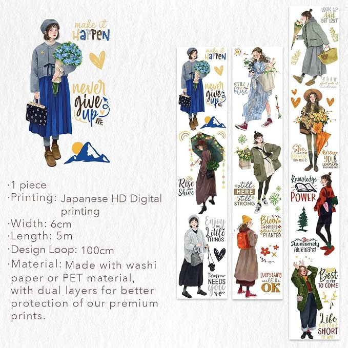 WT Fiery Dream Wide Washi Tape, Single Roll, Original Designs, Modern Fashion - Image 9