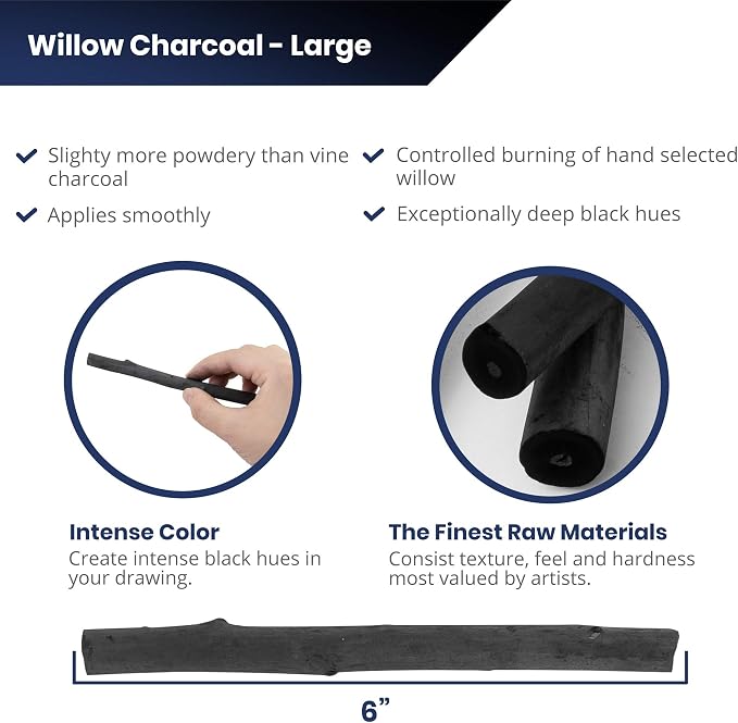Pacific Arc 2 Pack Large Vine Charcoal Stick 5/Pkg, Thick Willow Charcoal - Image 3
