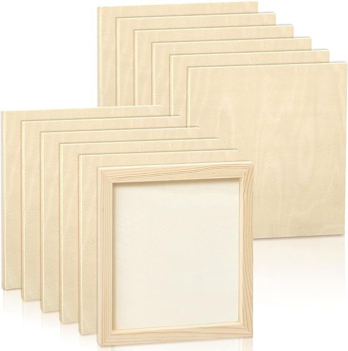 Kathfly 12 Pcs 8 x 8'' Wood Panel Boards, Unfinished Wood Canvas Panels by Kathfly