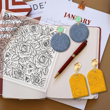 CHGCRAFT Polymer Clay Texture Sheets Rose Background Silicone Texture Stamp - Image 5