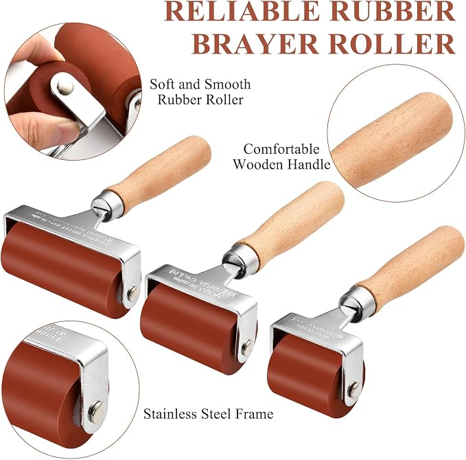 Supkiir 3Pcs Rubber Brayer Roller, Mix Size Rubber Roller Tool - Image 4