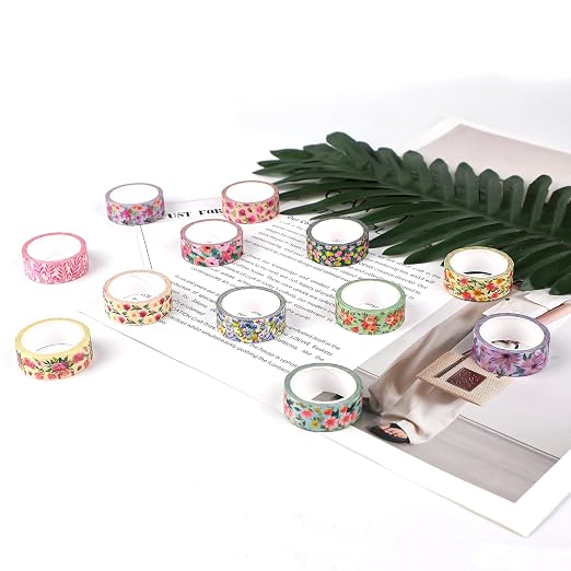 12 Rolls Flower Washi Tape Set, Floral Masking Tape, Spring Colorful Garden - Image 3