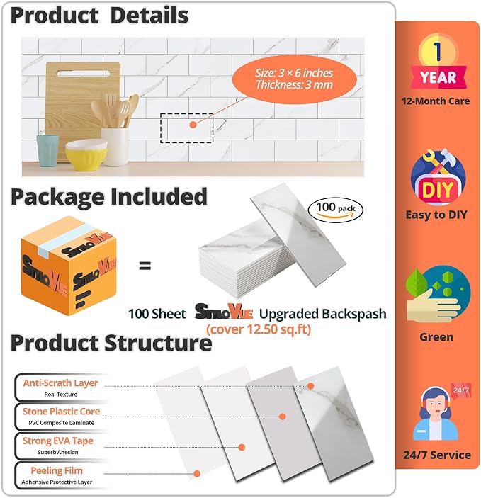 100 Pieces Peel and Stick Backsplash - Image 3