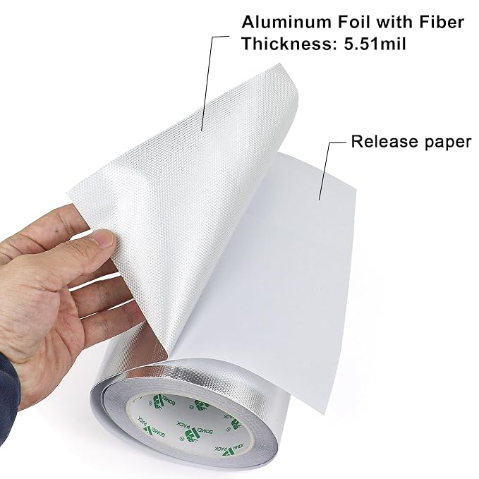 BOMEI PACK Adhesive Aluminum Foil Heat Shield Tape Barrier, Fiberglass Thermal - Image 3