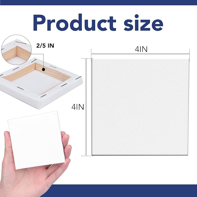 ESRICH Mini Stretched Canvas 12 Pack 4x4inch, 2/5''Profile Art Primed Canvases - Image 2